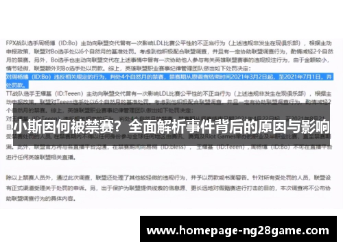小斯因何被禁赛？全面解析事件背后的原因与影响