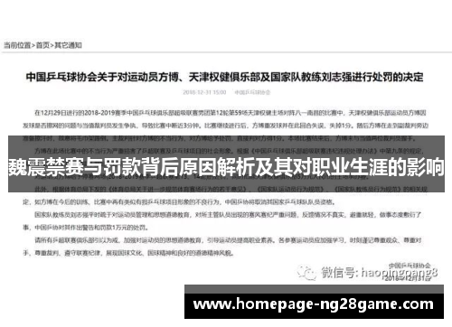 魏震禁赛与罚款背后原因解析及其对职业生涯的影响